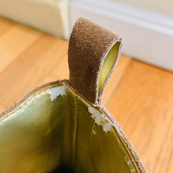 Ralph Lauren Motorcycle Boots Mid Calf Tan Suede Pull On Lug Soles - Picture 10 of 16